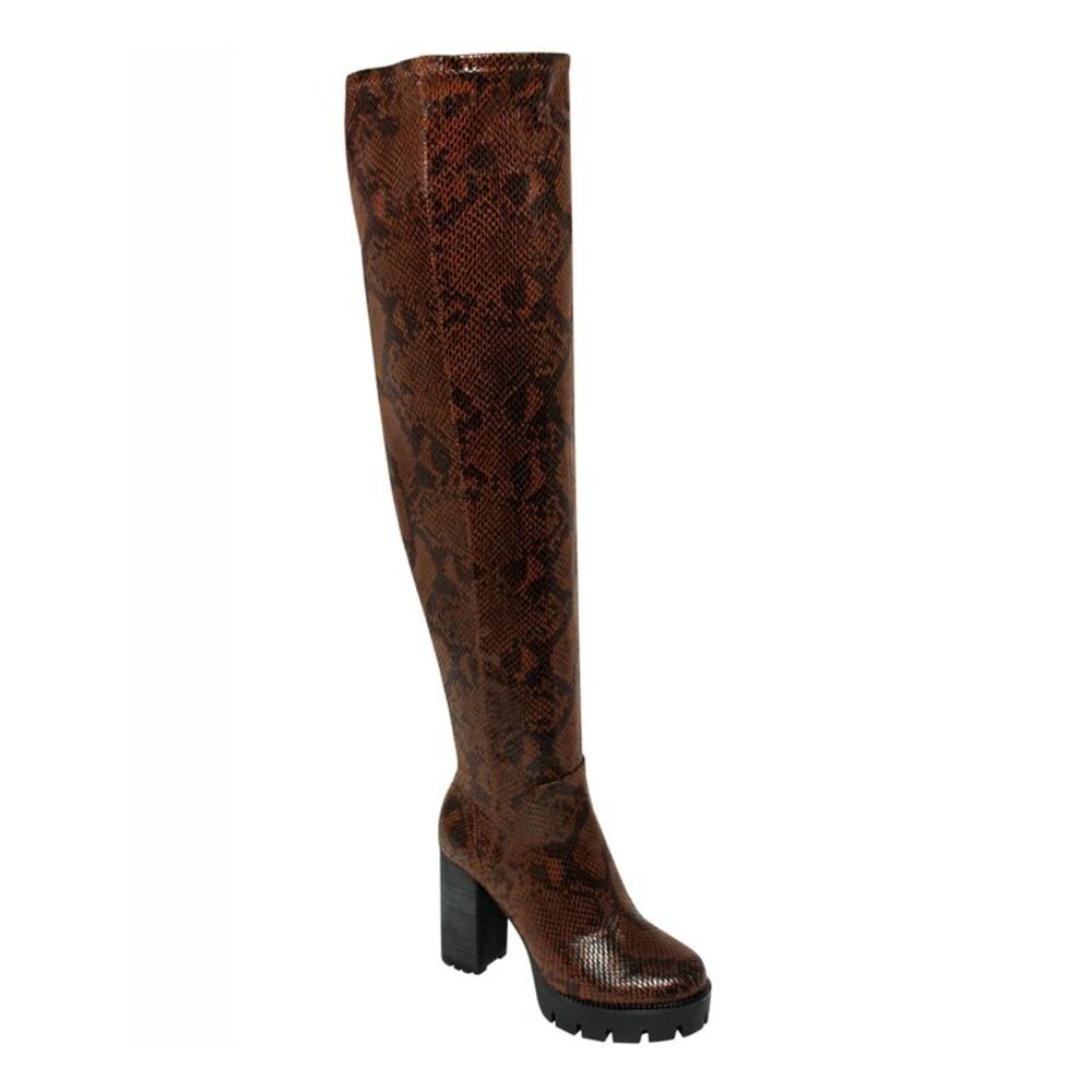 CHARLES BY CHARLES DAVID Womens Brown Snake Warning Toe Block Heel Boots 7.5 M